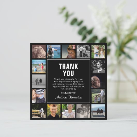 Modernes Foto Collage Beerdigung Beileid Dankeskarte (Stehend Vorderseite)