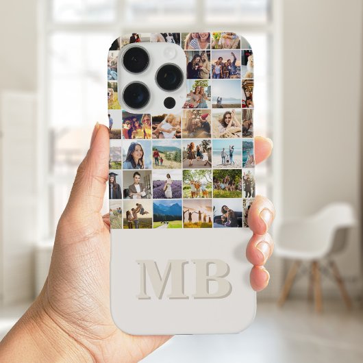 Modernes Foto Collage Beige Anfangsmonogramm Case-Mate iPhone Hülle