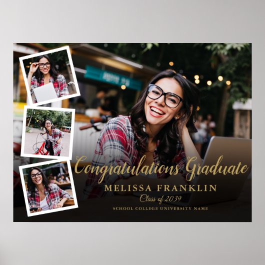 Modernes Foto Collage Gold Graduation Party-Zeiche Poster (Vorne)