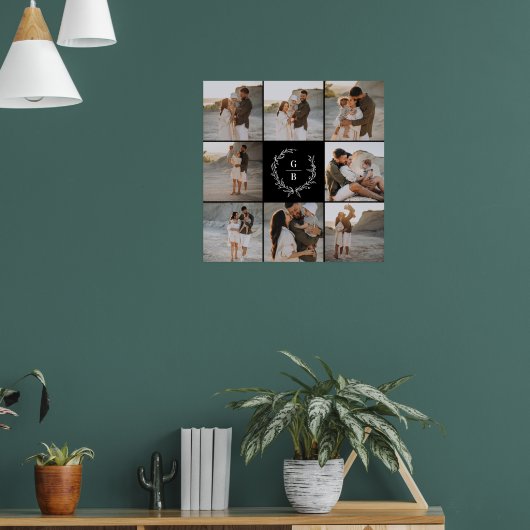 Modernes Foto-Collage-Kranz-Monogramm-Paar Poster (Wohnzimmer 1)