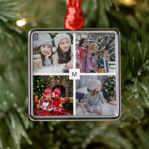 Modernes Foto Collage mit Monogramm Weihnachten Ornament Aus Metall