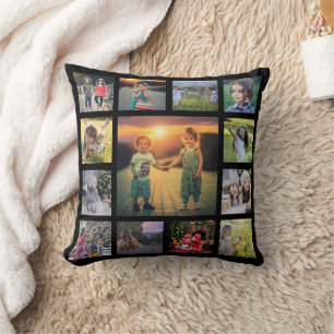 Modernes Foto Collage Monogramm Name schwarz Kissen