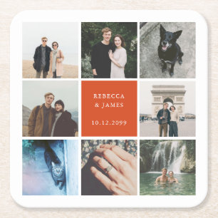 Modernes Foto Collage Picture Grid Rechteckiger Pappuntersetzer