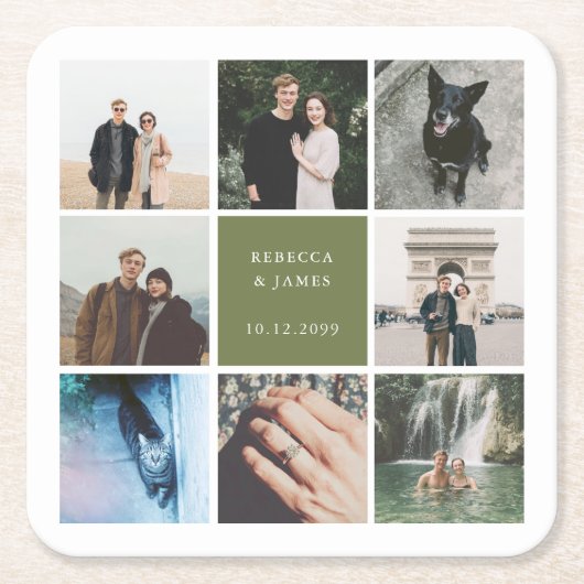 Modernes Foto Collage Picture Grid Rechteckiger Pappuntersetzer (Vorderseite)