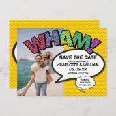 Modernes Foto Comic Save the Date buchen Ankündigungspostkarte (Vorne/Hinten)