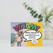 Modernes Foto Comic Save the Date buchen Ankündigungspostkarte (Stehend Vorderseite)