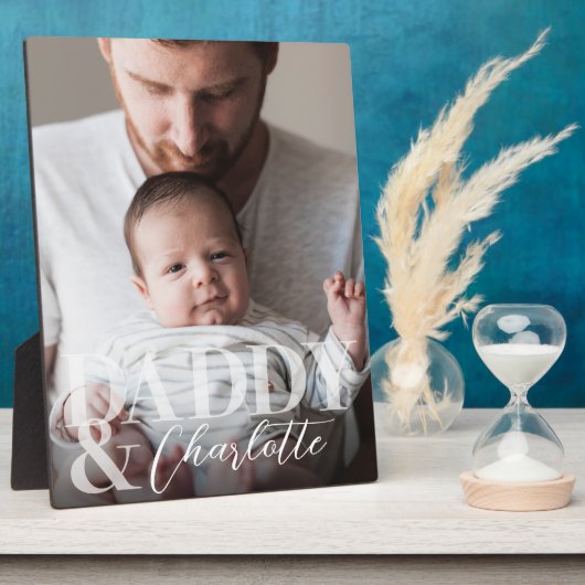 Modernes Foto Daddy & Baby Name Keepake Fotoplatte (Seite)