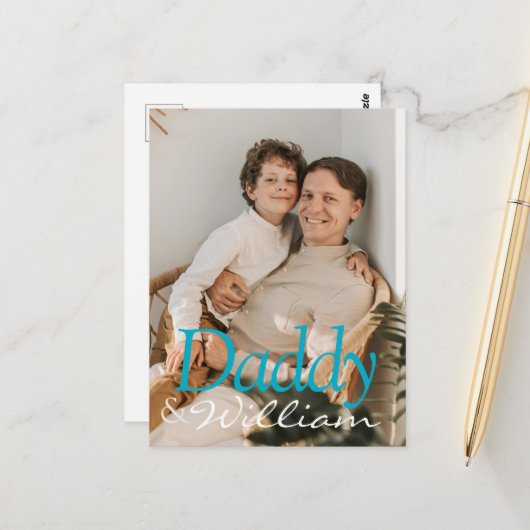 Modernes Foto Daddy & Baby Name Keepake Postkarte (Vorderseite/Rückseite Beispiel)