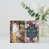 Modernes Foto der Burgunder Marine Save the Date Ankündigungspostkarte (Stehend Vorderseite)