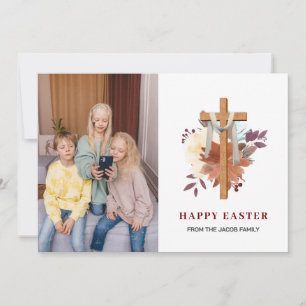 Modernes Foto der Floral Cross Osterfamilie Feiertagskarte