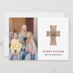 Modernes Foto der Floral Cross Osterfamilie Feiertagskarte