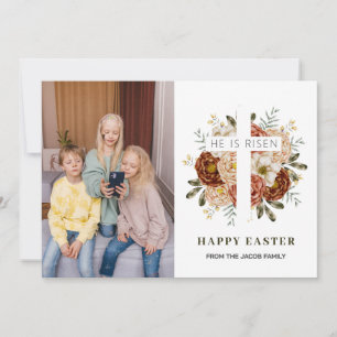 Modernes Foto der Floral Cross Osterfamilie Feiertagskarte