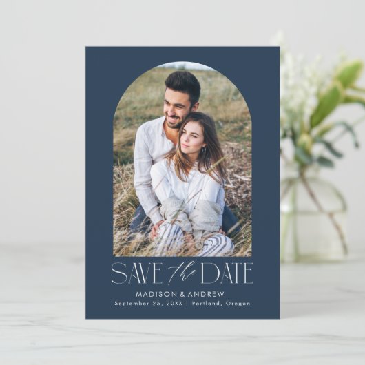 Modernes Foto der Marine Save The Date (Stehend Vorderseite)