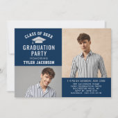 Modernes Foto der Marine und Silver Graduation Par Einladung (Vorderseite)