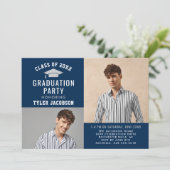 Modernes Foto der Marine und Silver Graduation Par Einladung (Stehend Vorderseite)