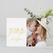 modernes Foto der Strandfamilie Folien Feiertagskarte (Stehend vorne)