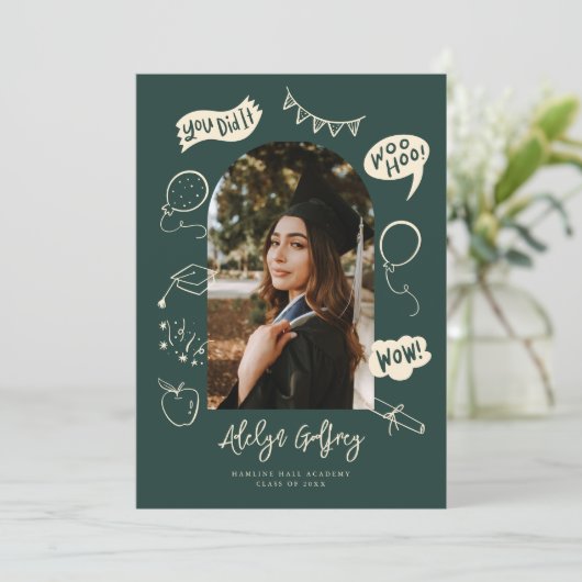 Modernes Foto Doodle Abschluss Green Ankündigung (Stehend Vorderseite)