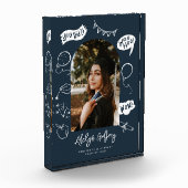 Modernes Foto Doodle Abschluss Navy Blue Keepake (Links)