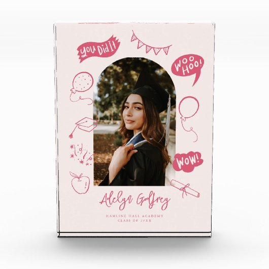 Modernes Foto Doodle Abschluss Pink Keepake (Vorderseite)