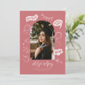 Modernes Foto Doodle Abschluss Rosa Ankündigung (Stehend Vorderseite)