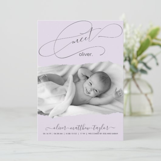 Modernes Foto-Drehpapier Frame Birth Ankündigung (Stehend Vorderseite)