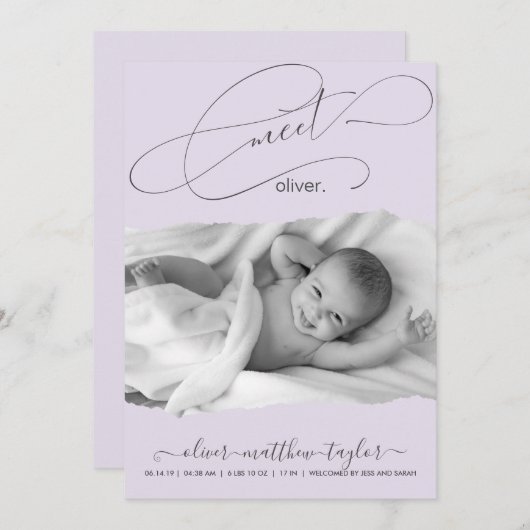 Modernes Foto-Drehpapier Frame Birth Ankündigung (Vorne/Hinten)