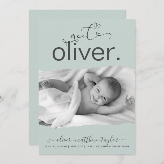 Modernes Foto-Drehpapier Frame Birth Ankündigung (Vorne/Hinten)