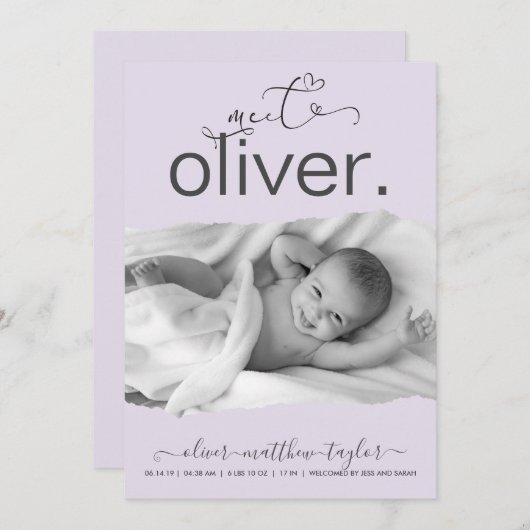 Modernes Foto-Drehpapier Frame Birth Ankündigung (Vorne/Hinten)