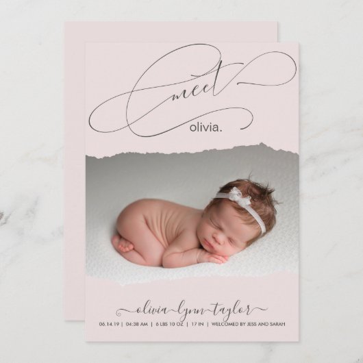 Modernes Foto-Drehpapier Frame Birth Ankündigung (Vorne/Hinten)