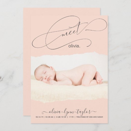 Modernes Foto-Drehpapier Frame Birth Ankündigung (Vorne/Hinten)