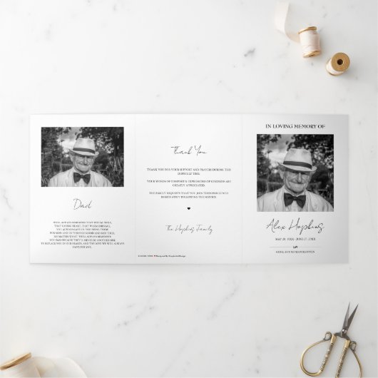 Modernes Foto-Dreifach-Beerdigungsdenkprogramm Dreifach Gefaltete Ankündigung (Außenbereich)