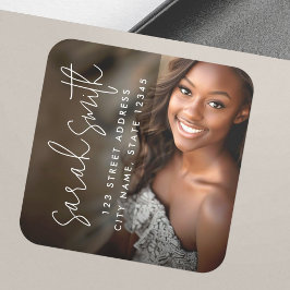 Modernes Foto dunkle Overlay-Rücksendeadresse Quadratischer Aufkleber