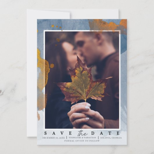 Modernes Foto Dusty Blue Save the Date Hochzeit (Vorderseite)