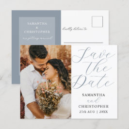 Modernes Foto Dusty Blue Save the Date Hochzeit Ankündigungspostkarte