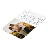 Modernes Foto Dusty Blue Save the Date Hochzeit Magnet (Linke Seite)