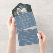 Modernes Foto Dusty Blue Wedding RSVP All In One Einladung (Abreißen)