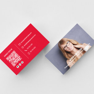 Modernes Foto Einfache Red QR Code Social Media Visitenkarte