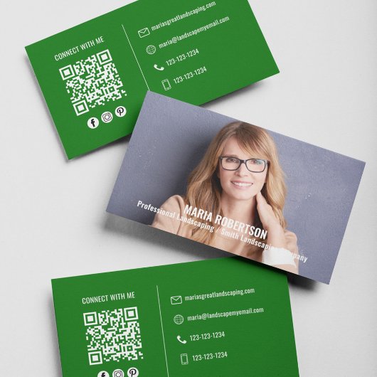 Modernes Foto Einfaches Grünes QR-Kodex Soziale Me Visitenkarte