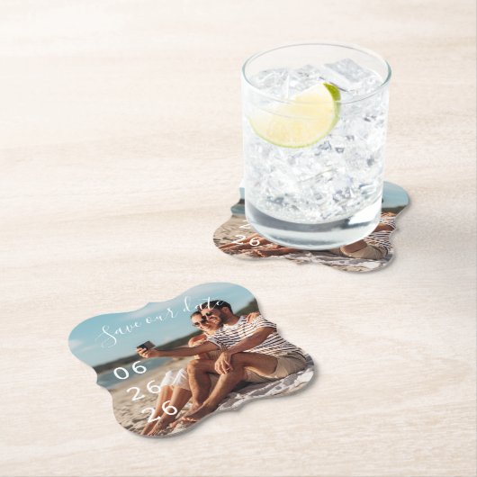 Modernes Foto Einzigartig Save the Date Untersetzer (Vor Ort)