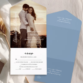 Modernes Foto Elegant Dusty Blue Wedding All In One Einladung