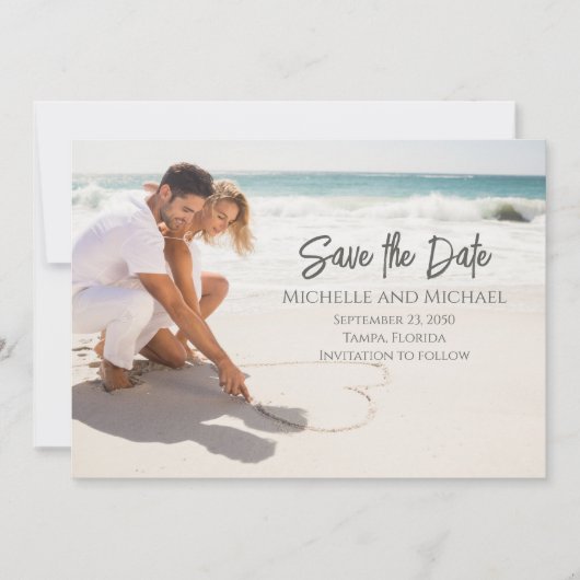 Modernes Foto Elegant Save the Date Script QR Code (Vorderseite)