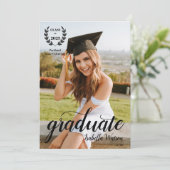 Modernes Foto Elegant Script Grad Party Einladung (Stehend Vorderseite)