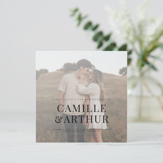 Modernes Foto Elegant Stilvolle Hochzeit Einladung (Stehend Vorderseite)