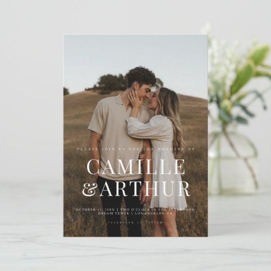 Modernes Foto Elegant Stilvolle Hochzeit Einladung (Stehend Vorderseite)