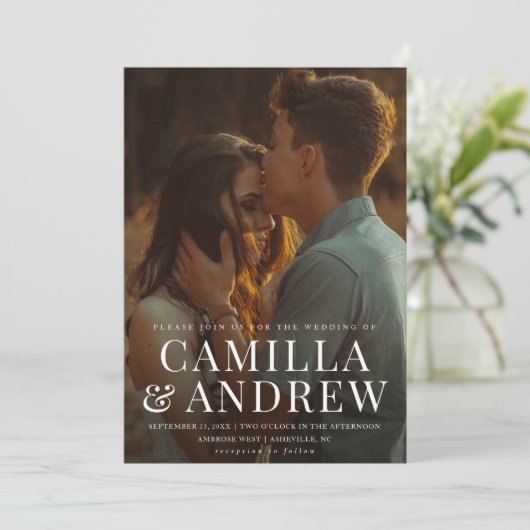 Modernes Foto Elegant Stilvolle Hochzeit Einladung (Stehend Vorderseite)