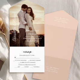 Modernes Foto Elegante Peach Wedding All In One Einladung