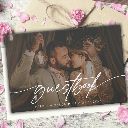 Modernes Foto Elegante Script Monogram Wedding Gästebuch
