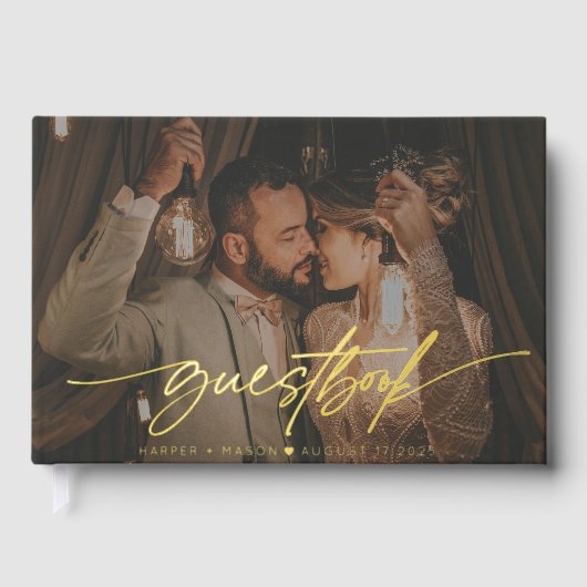 Modernes Foto Elegante Script Monogram Wedding Gästebuch (Vorderseite)
