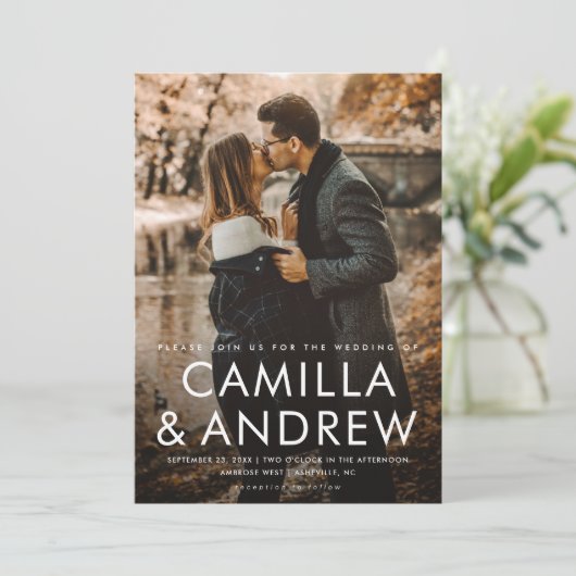 Modernes Foto Eleganter QR-Code Hochzeit Einladung (Stehend Vorderseite)