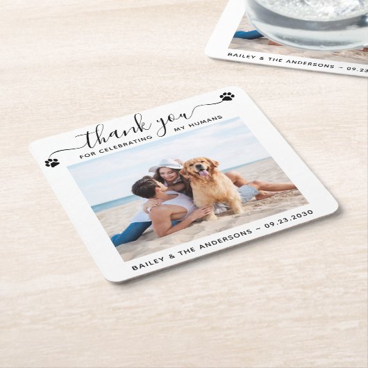 Modernes Foto Elegantes Skript Vielen Dank Haustie Rechteckiger Pappuntersetzer (angewinkelt)